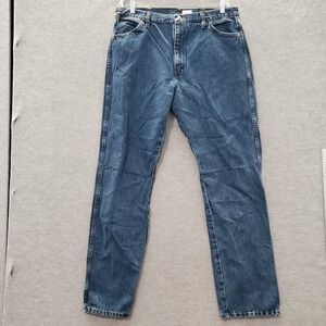 Wrangler Men Jeans 38x34 Blue Denim Straight High Rise 13MWZ